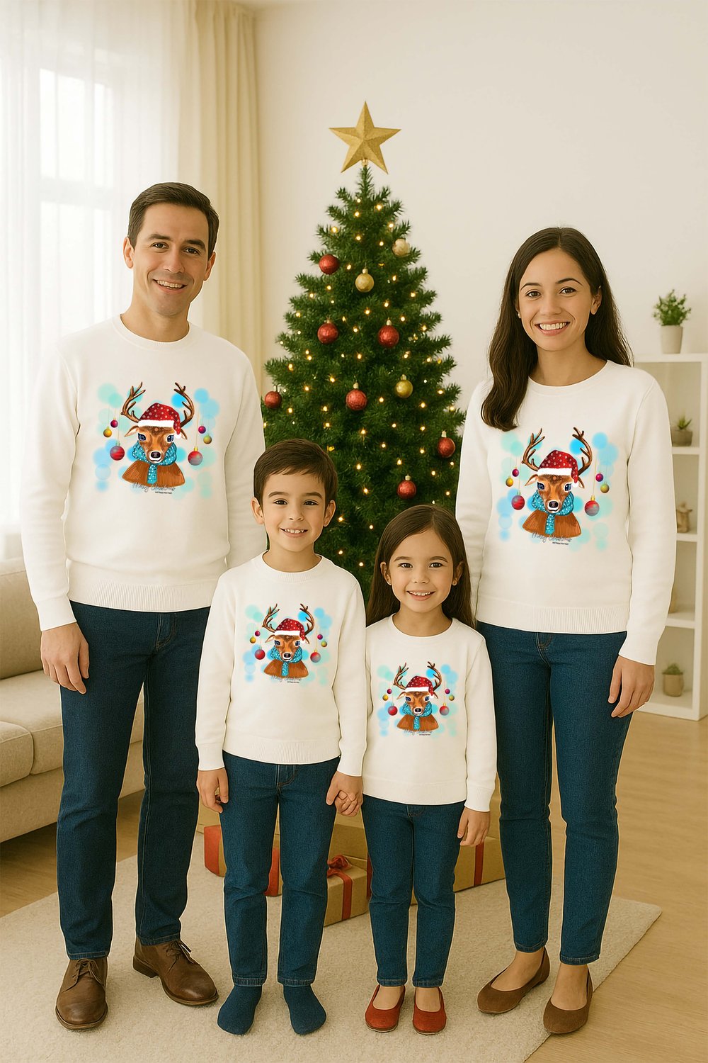 Unisex Happy New Year Yılbaşı Baskılı Yetişkin ve Çocuk Sweatshirt 3 İplik Şardonlu Kumaş