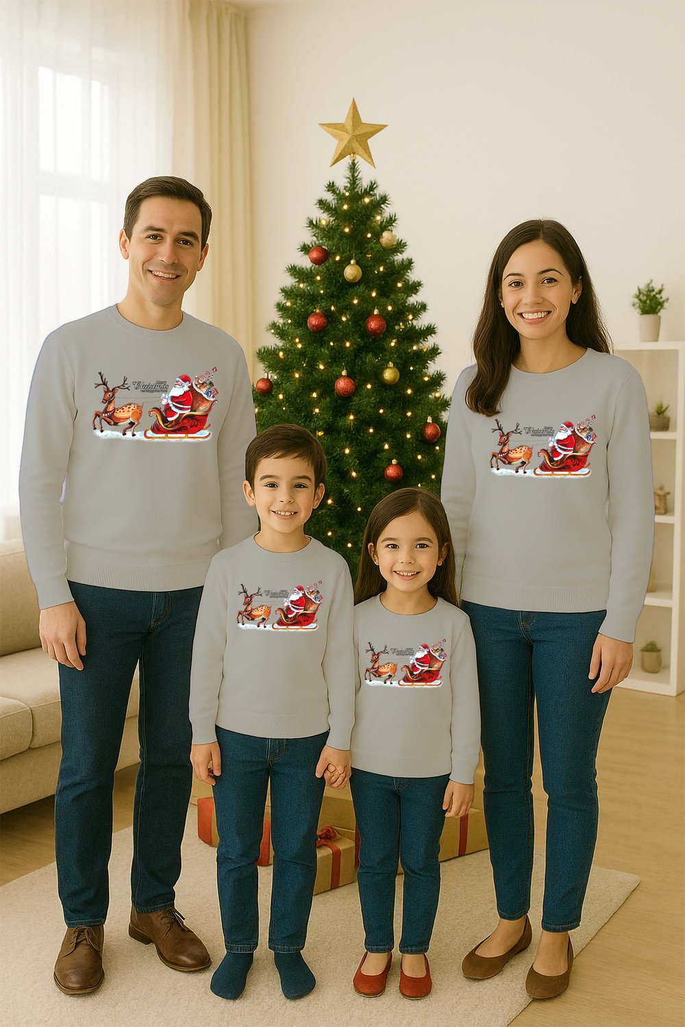 Unisex Happy New Year Yılbaşı Baskılı Yetişkin ve Çocuk Sweatshirt 3 İplik Şardonlu Kumaş