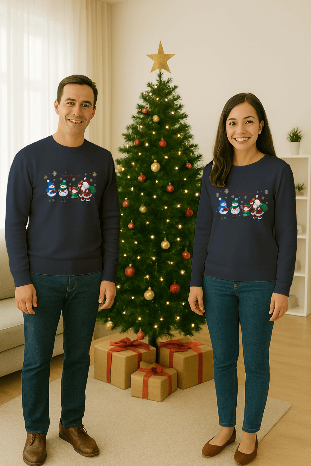 Unisex Happy New Year Yılbaşı Baskılı Yetişkin ve  Çocuk Sweatshirt 3 İplik Şardonlu Kumaş