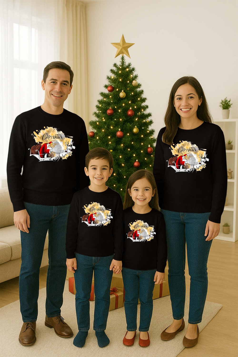 Unisex Happy New Year Yılbaşı Baskılı Yetişkin ve Çocuk Sweatshirt 3 İplik Şardonlu Kumaş