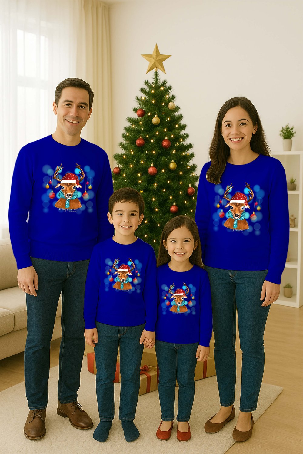 Unisex Happy New Year Yılbaşı Baskılı Yetişkin ve Çocuk Sweatshirt 3 İplik Şardonlu Kumaş