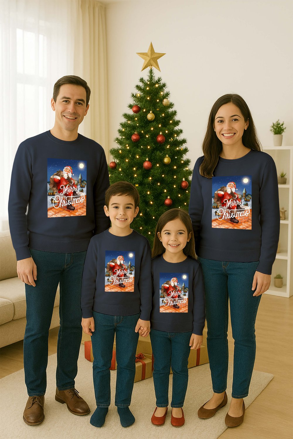 Unisex Happy New Year Yılbaşı Baskılı Yetişkin ve Çocuk Sweatshirt 3 İplik Şardonlu Kumaş