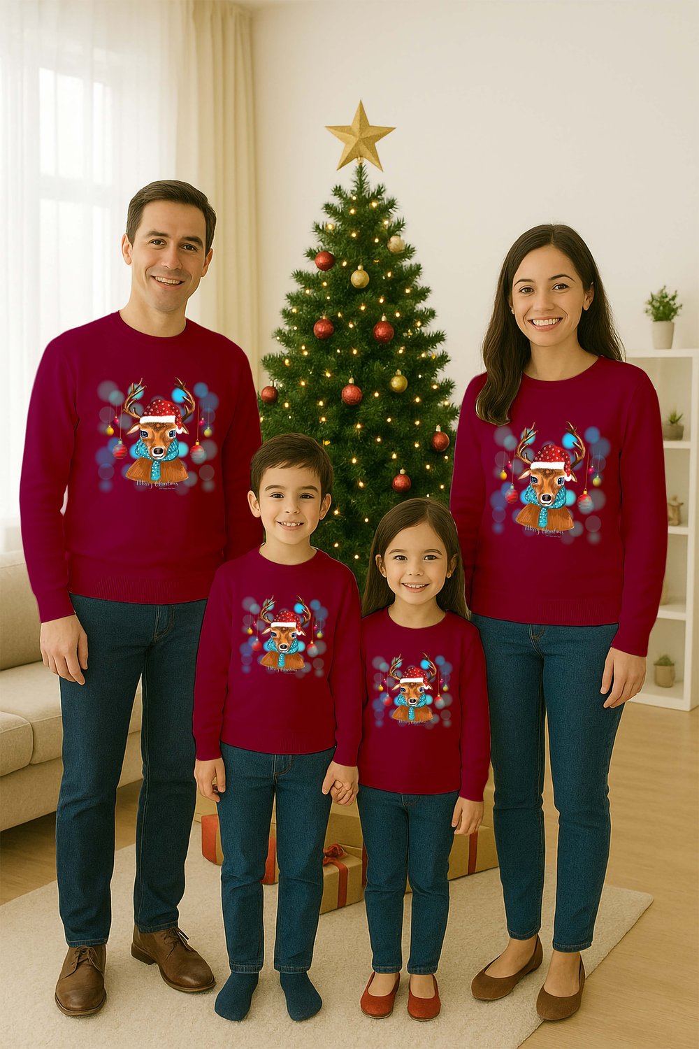 Unisex Happy New Year Yılbaşı Baskılı Yetişkin ve Çocuk Sweatshirt 3 İplik Şardonlu Kumaş