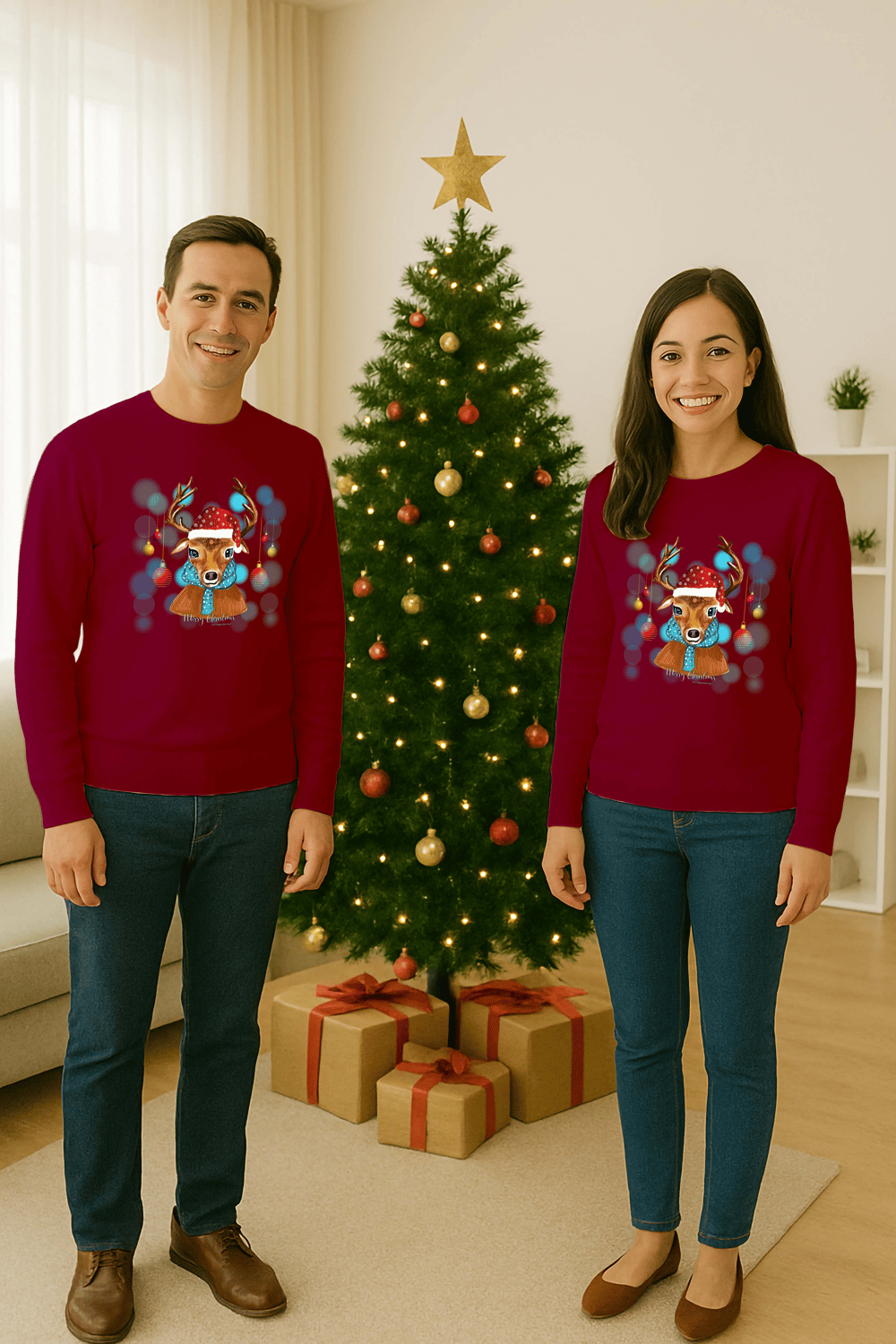 Unisex Happy New Year Yılbaşı Baskılı Yetişkin ve Çocuk Sweatshirt 3 İplik Şardonlu Kumaş