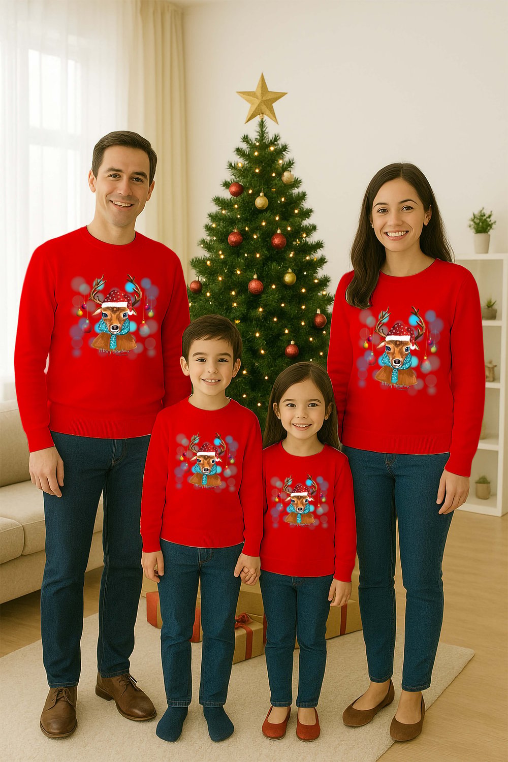 Unisex Happy New Year Yılbaşı Baskılı Yetişkin ve Çocuk Sweatshirt 3 İplik Şardonlu Kumaş