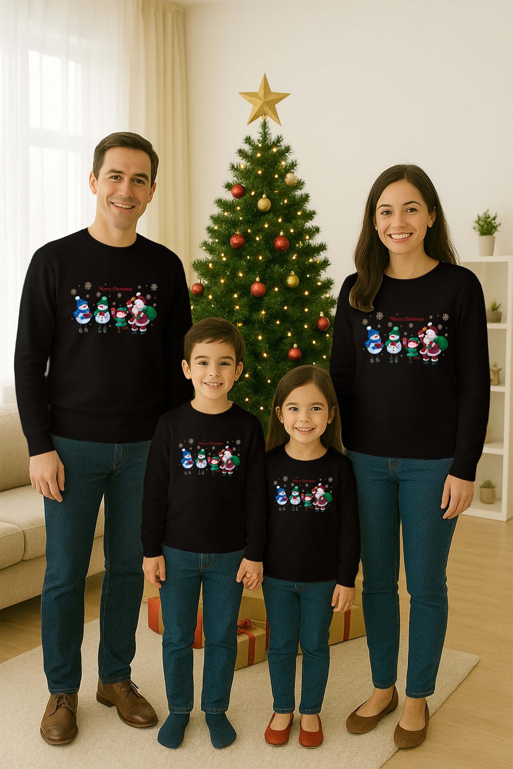 Unisex Happy New Year Yılbaşı Baskılı Yetişkin ve  Çocuk Sweatshirt 3 İplik Şardonlu Kumaş