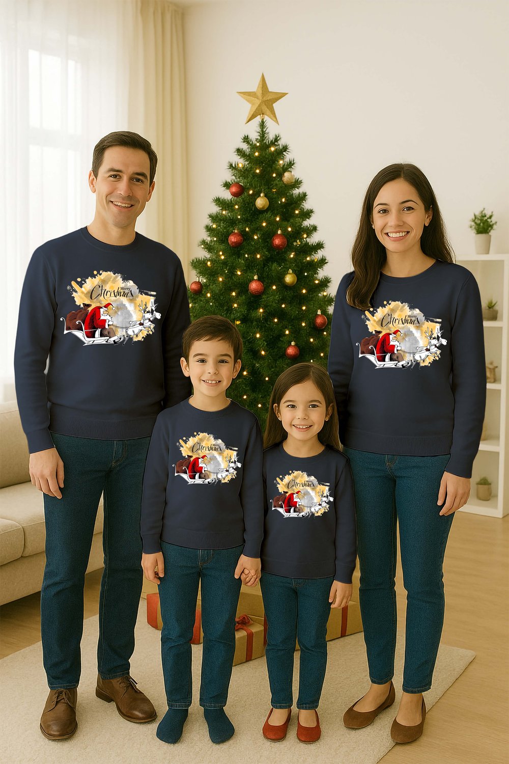 Unisex Happy New Year Yılbaşı Baskılı Yetişkin ve Çocuk Sweatshirt 3 İplik Şardonlu Kumaş