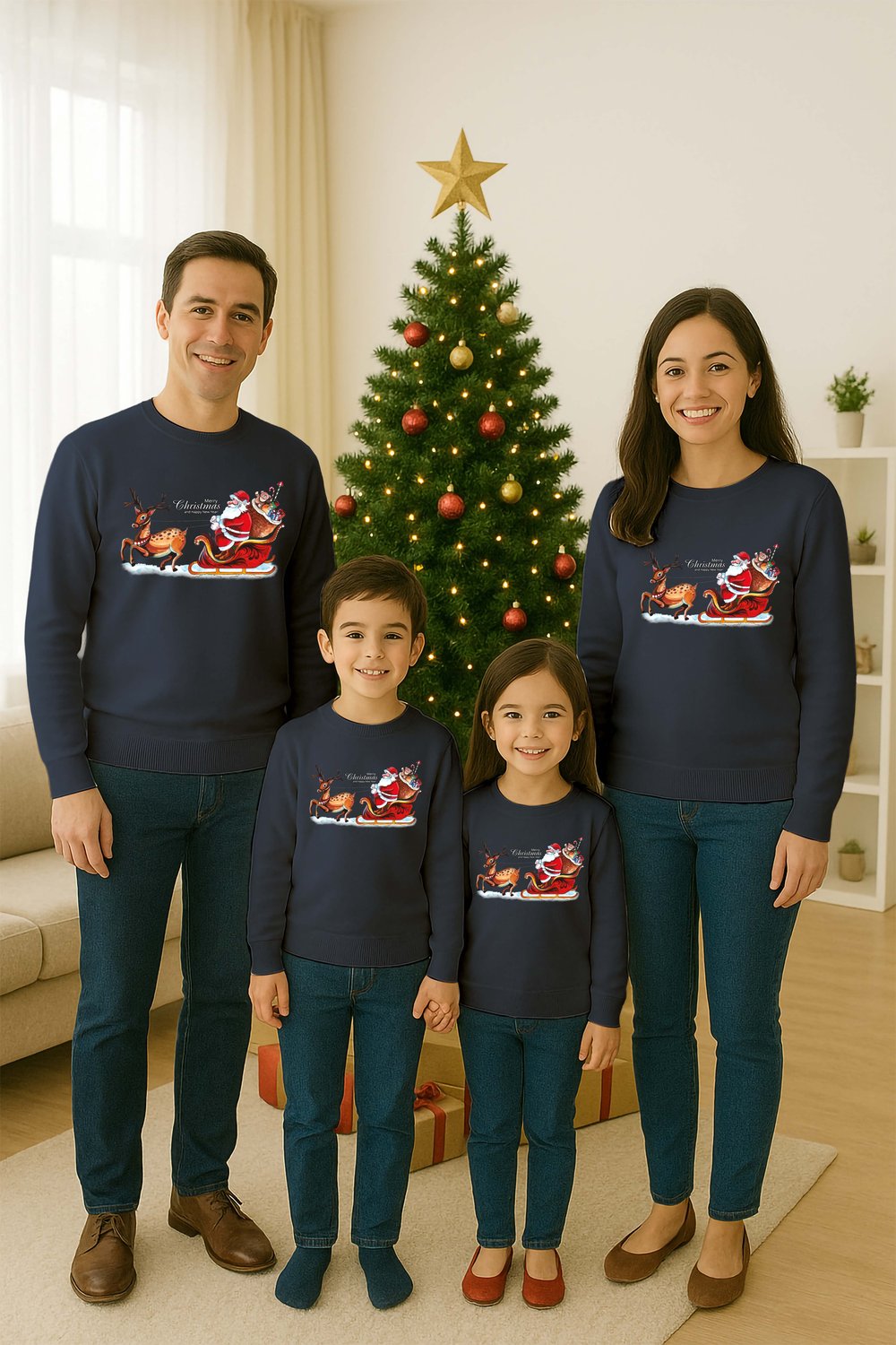 Unisex Happy New Year Yılbaşı Baskılı Yetişkin ve Çocuk Sweatshirt 3 İplik Şardonlu Kumaş