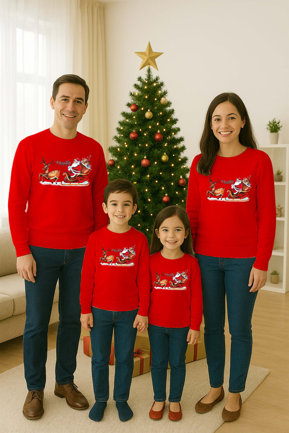 Unisex Happy New Year Yılbaşı Baskılı Yetişkin ve Çocuk Sweatshirt 3 İplik Şardonlu Kumaş