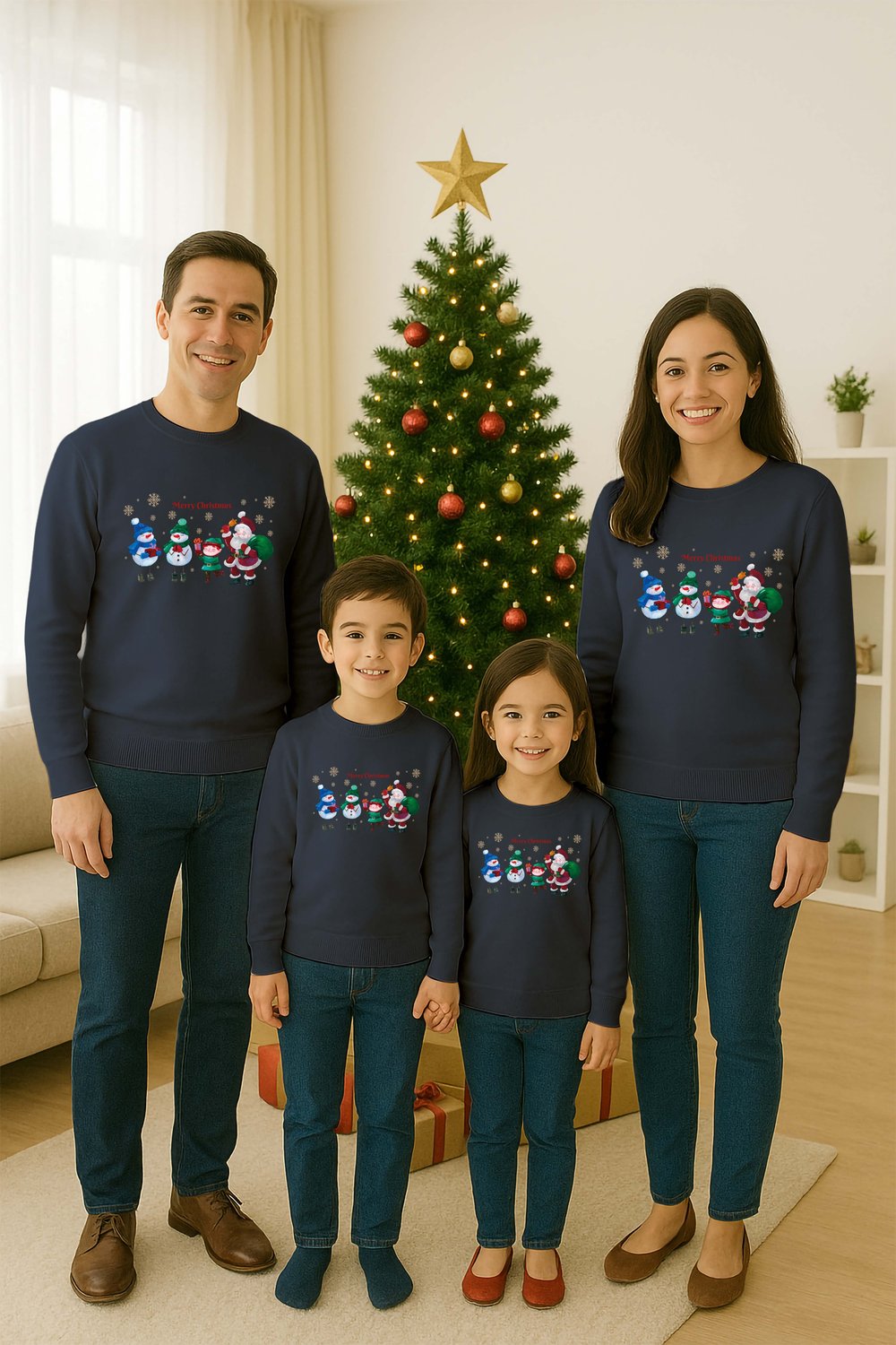 Unisex Happy New Year Yılbaşı Baskılı Yetişkin ve  Çocuk Sweatshirt 3 İplik Şardonlu Kumaş