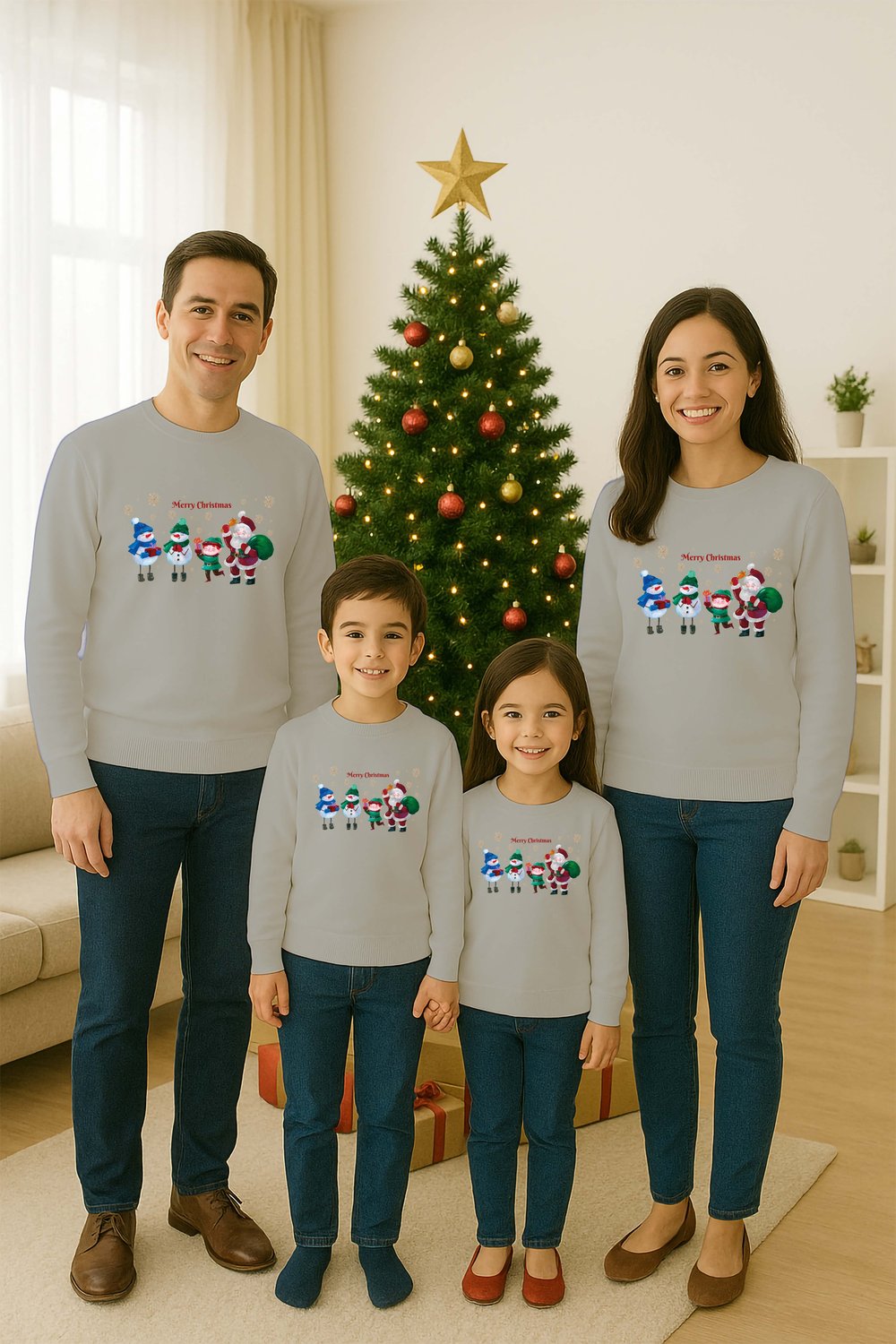 Unisex Happy New Year Yılbaşı Baskılı Yetişkin ve  Çocuk Sweatshirt 3 İplik Şardonlu Kumaş