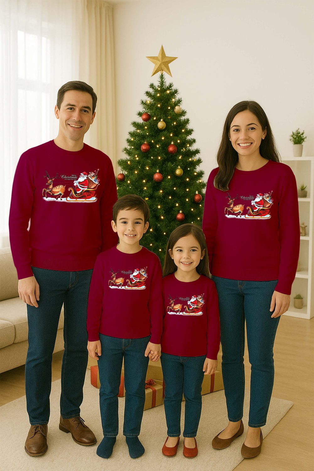 Unisex Happy New Year Yılbaşı Baskılı Yetişkin ve Çocuk Sweatshirt 3 İplik Şardonlu Kumaş