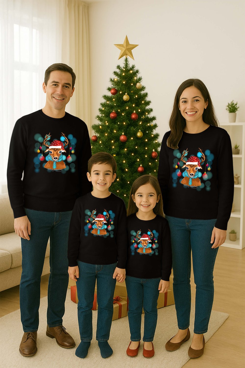 Unisex Happy New Year Yılbaşı Baskılı Yetişkin ve Çocuk Sweatshirt 3 İplik Şardonlu Kumaş