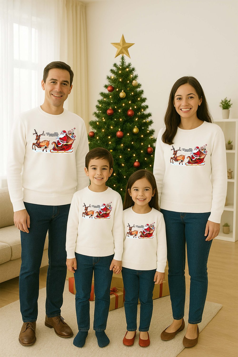 Unisex Happy New Year Yılbaşı Baskılı Yetişkin ve Çocuk Sweatshirt 3 İplik Şardonlu Kumaş