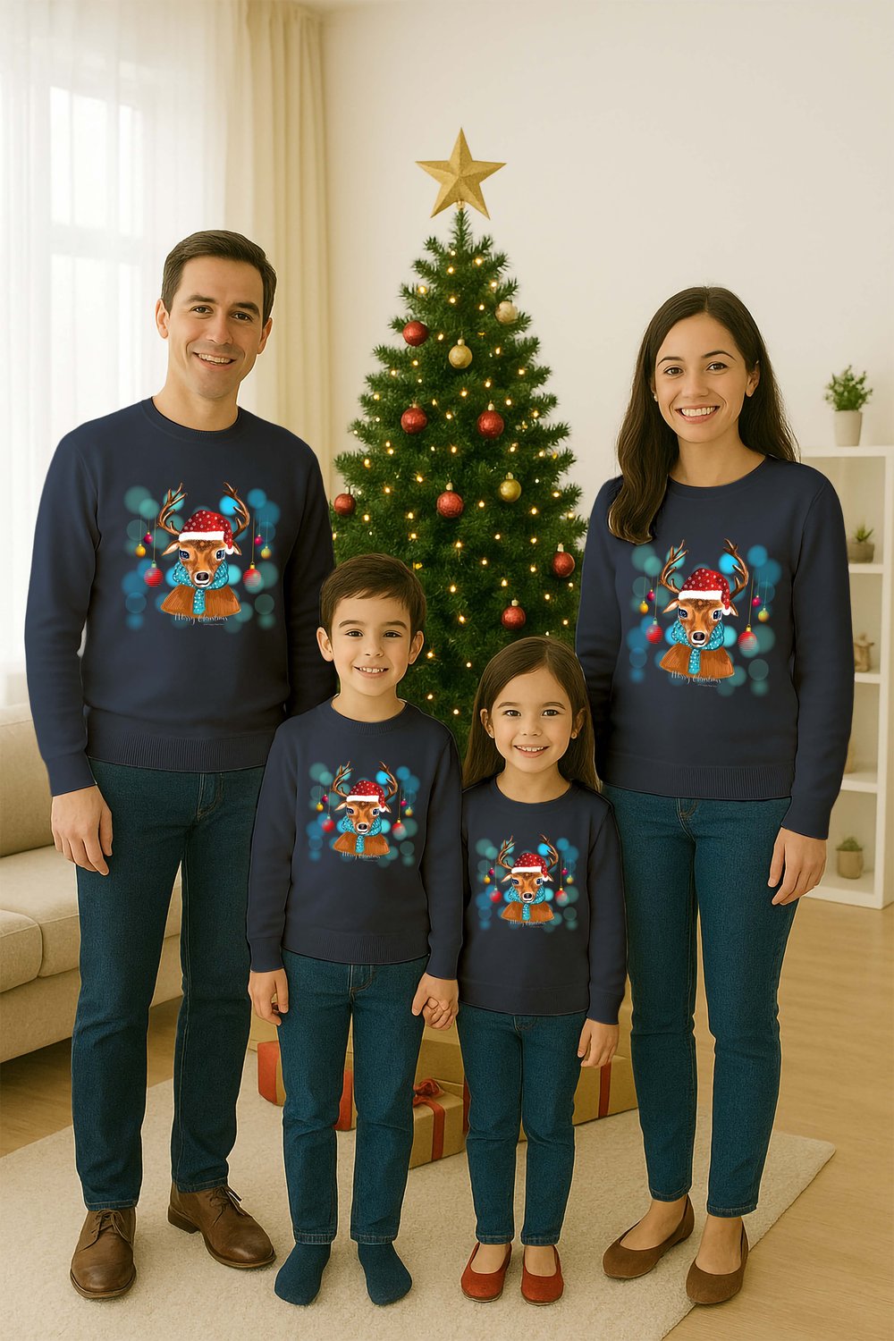 Unisex Happy New Year Yılbaşı Baskılı Yetişkin ve Çocuk Sweatshirt 3 İplik Şardonlu Kumaş