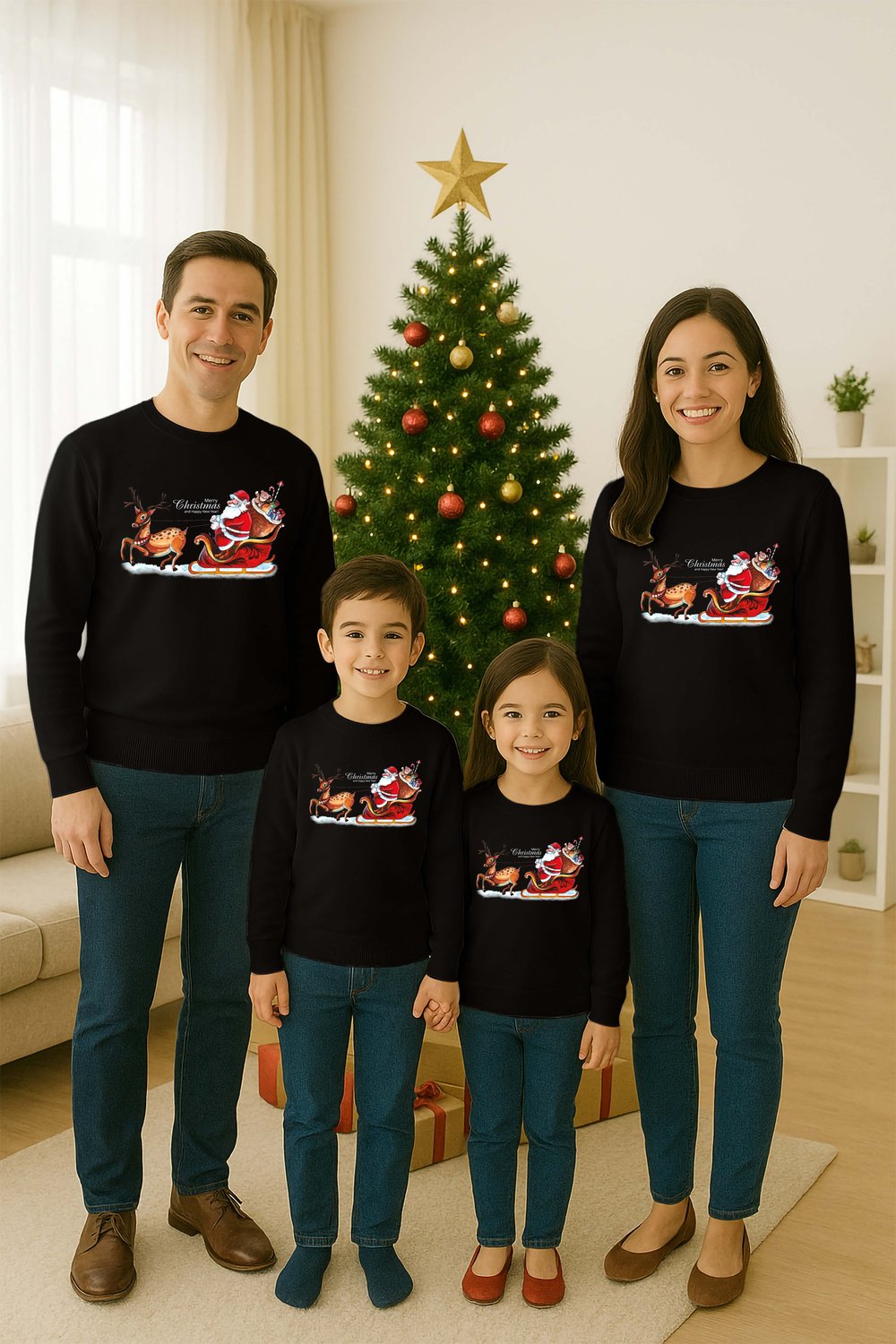 Unisex Happy New Year Yılbaşı Baskılı Yetişkin ve Çocuk Sweatshirt 3 İplik Şardonlu Kumaş