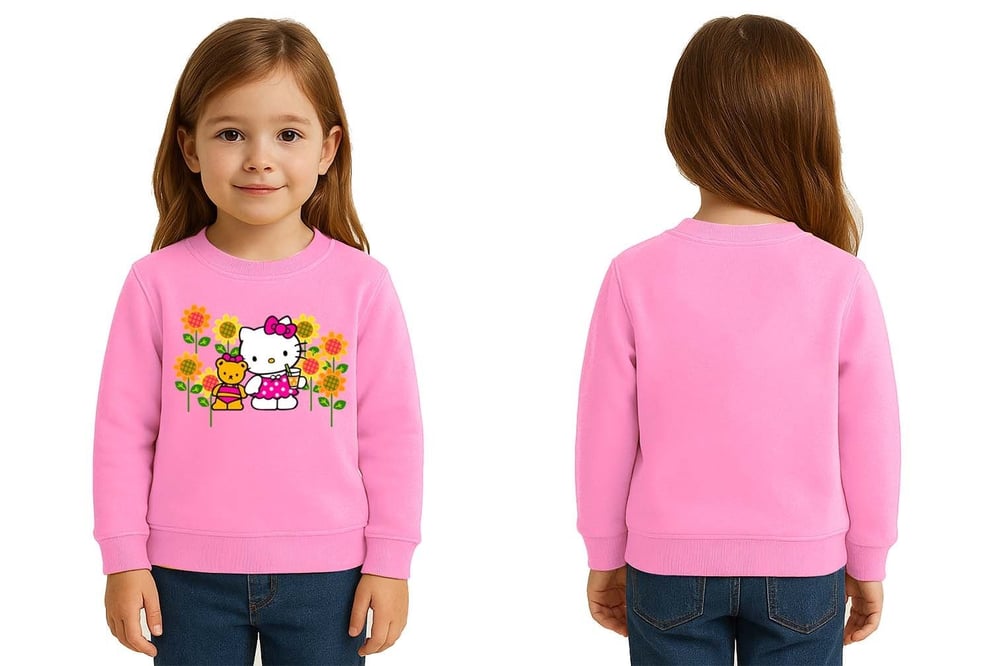 Unisex Hello Kity Baskılı Çocuk Swaetshirt 3 İplik Şardonlu