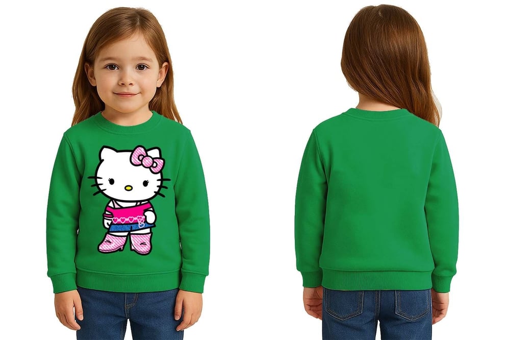 Unisex Hello Kity Baskılı Çocuk Swaetshirt 3 İplik Şardonlu
