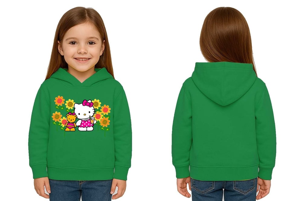 Unisex hello kity  Baskılı Çocuk Swaetshirt  Baskılı Kapüşonlu 3 İplik Şardonlu