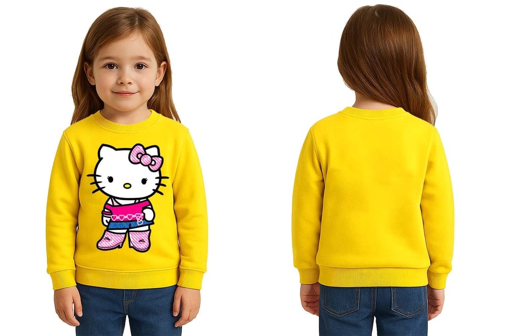 Unisex Hello Kity Baskılı Çocuk Swaetshirt 3 İplik Şardonlu