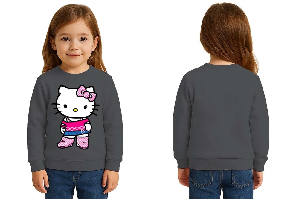 Unisex Hello Kity Baskılı Çocuk Swaetshirt 3 İplik Şardonlu