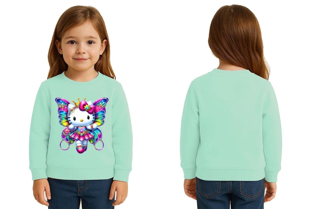 Unisex Hello Kity Baskılı Çocuk Swaetshirt 3 İplik Şardonlu
