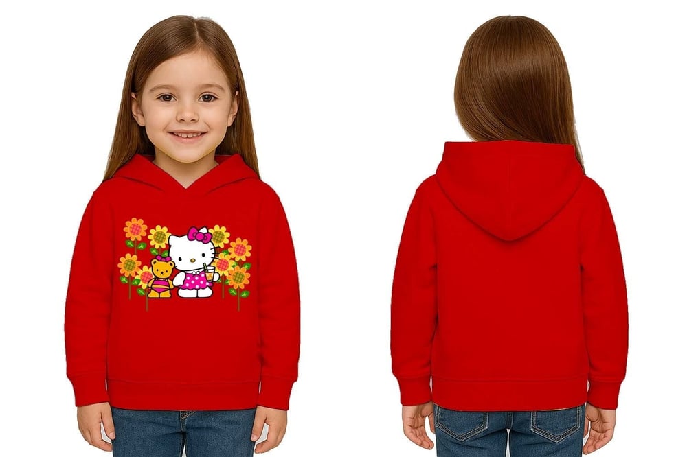 Unisex hello kity  Baskılı Çocuk Swaetshirt  Baskılı Kapüşonlu 3 İplik Şardonlu