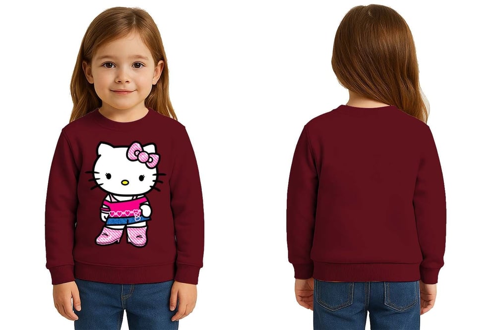 Unisex Hello Kity Baskılı Çocuk Swaetshirt 3 İplik Şardonlu