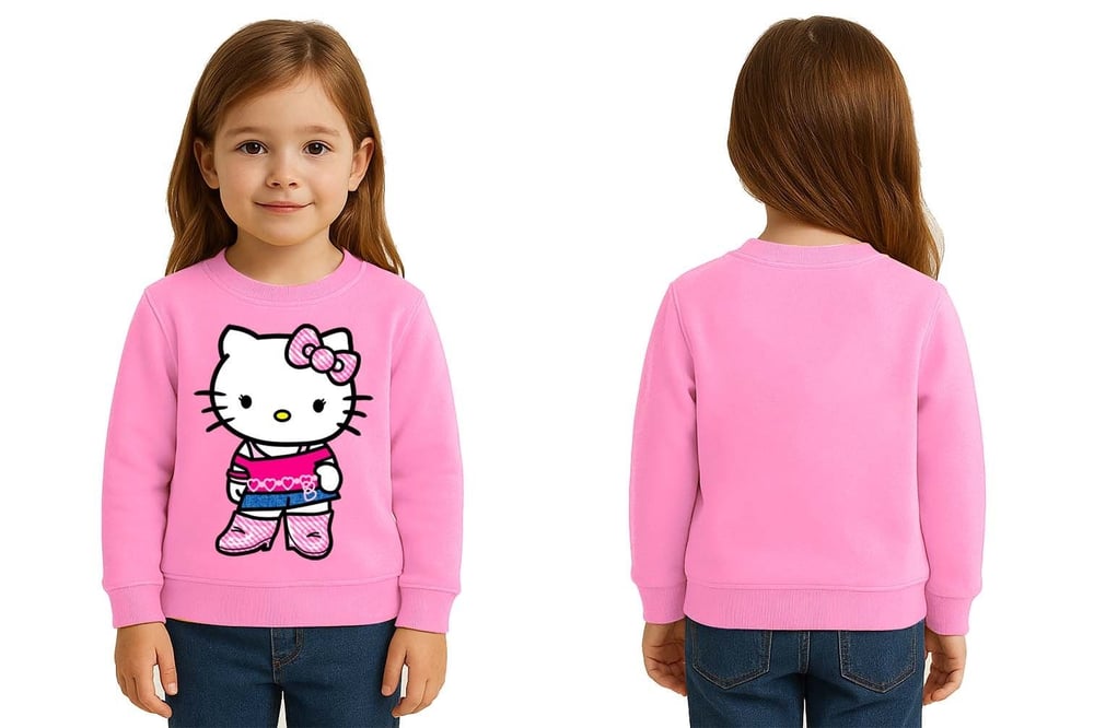 Unisex Hello Kity Baskılı Çocuk Swaetshirt 3 İplik Şardonlu