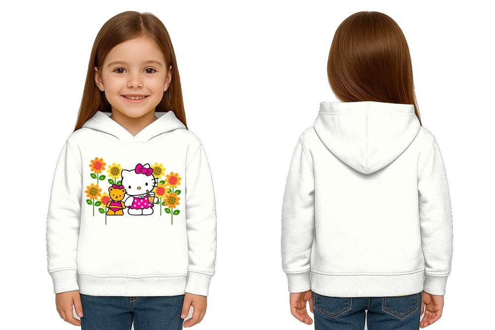 Unisex hello kity  Baskılı Çocuk Swaetshirt  Baskılı Kapüşonlu 3 İplik Şardonlu