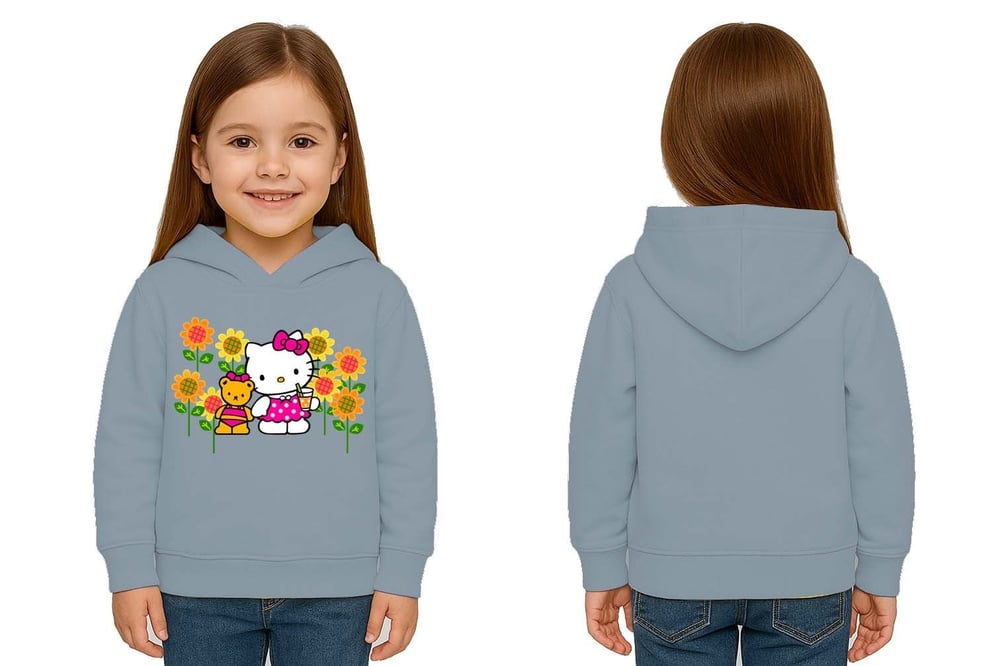 Unisex hello kity  Baskılı Çocuk Swaetshirt  Baskılı Kapüşonlu 3 İplik Şardonlu