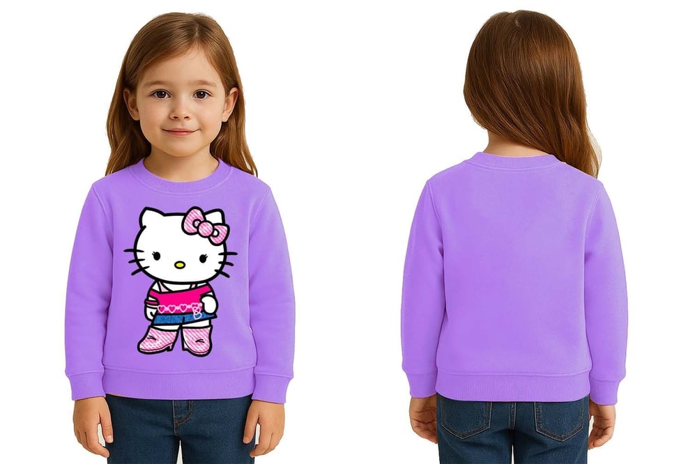 Unisex Hello Kity Baskılı Çocuk Swaetshirt 3 İplik Şardonlu