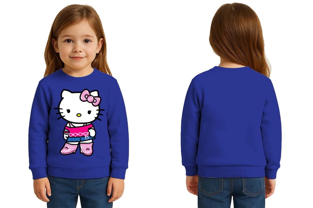Unisex Hello Kity Baskılı Çocuk Swaetshirt 3 İplik Şardonlu