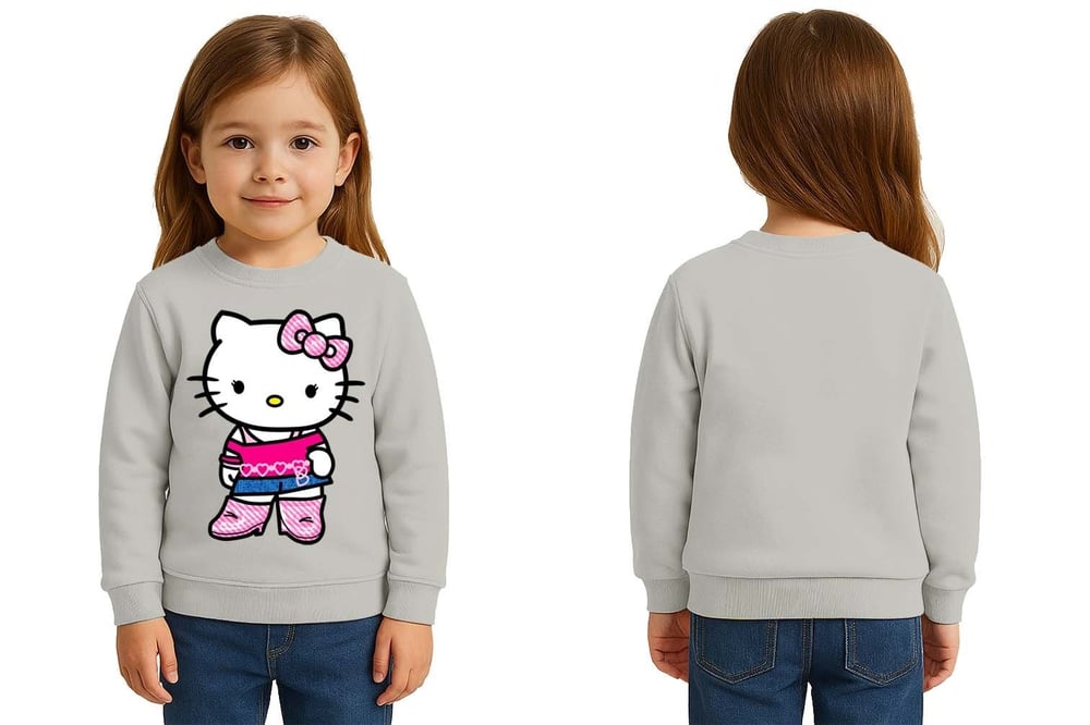 Unisex Hello Kity Baskılı Çocuk Swaetshirt 3 İplik Şardonlu