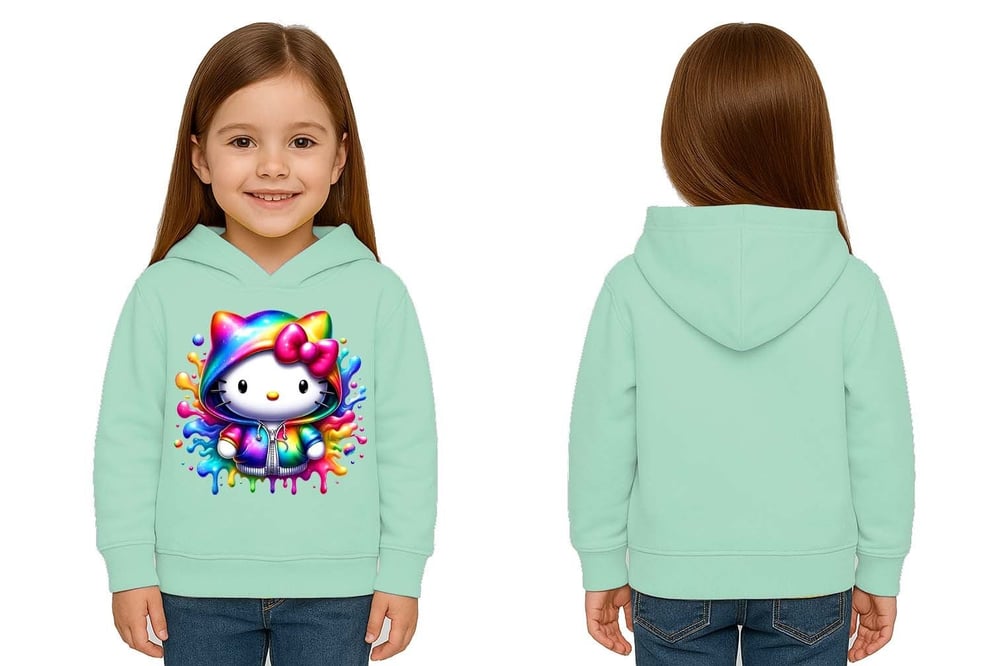 Unisex hello kity  Baskılı Çocuk Swaetshirt  Baskılı Kapüşonlu 3 İplik Şardonlu