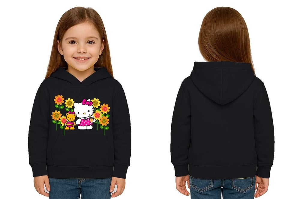 Unisex hello kity  Baskılı Çocuk Swaetshirt  Baskılı Kapüşonlu 3 İplik Şardonlu