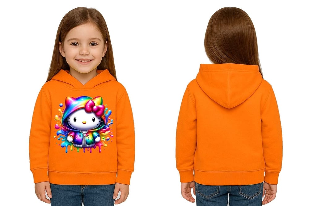 Unisex hello kity  Baskılı Çocuk Swaetshirt  Baskılı Kapüşonlu 3 İplik Şardonlu