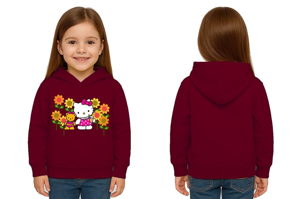 Unisex hello kity  Baskılı Çocuk Swaetshirt  Baskılı Kapüşonlu 3 İplik Şardonlu