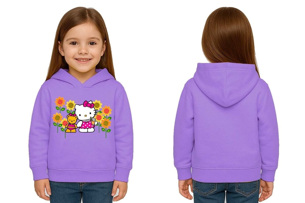 Unisex hello kity  Baskılı Çocuk Swaetshirt  Baskılı Kapüşonlu 3 İplik Şardonlu