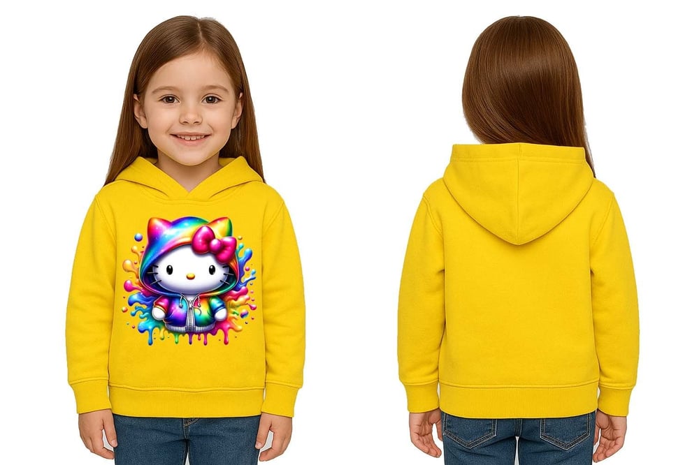 Unisex hello kity  Baskılı Çocuk Swaetshirt  Baskılı Kapüşonlu 3 İplik Şardonlu
