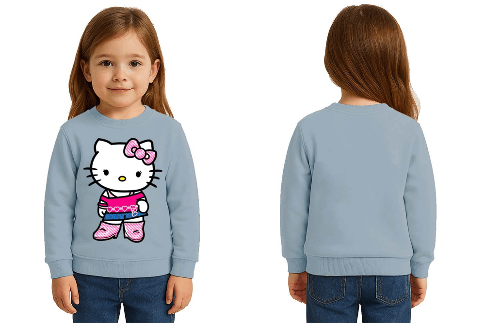Unisex Hello Kity Baskılı Çocuk Swaetshirt 3 İplik Şardonlu