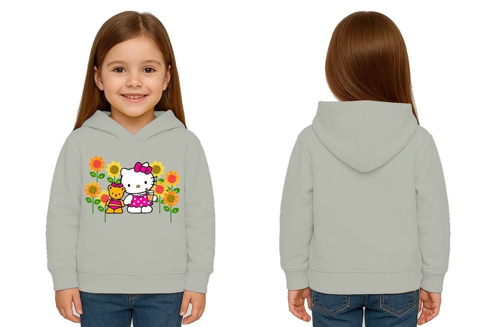 Unisex hello kity  Baskılı Çocuk Swaetshirt  Baskılı Kapüşonlu 3 İplik Şardonlu