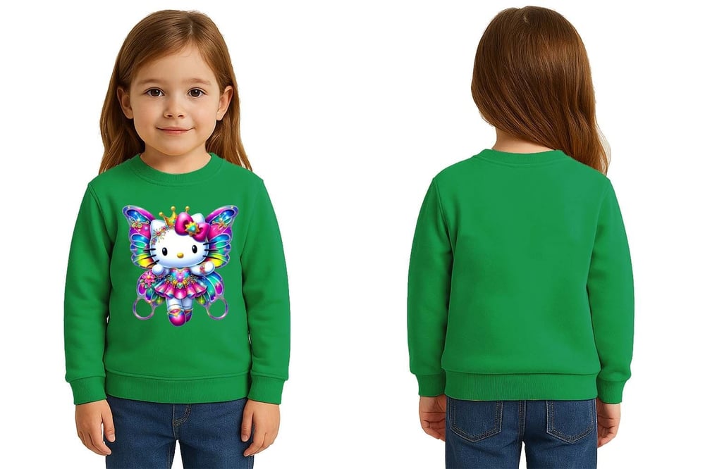 Unisex Hello Kity Baskılı Çocuk Swaetshirt 3 İplik Şardonlu