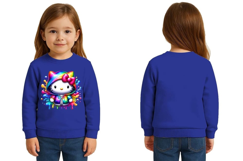 Unisex Hello Kity Baskılı Çocuk Swaetshirt 3 İplik Şardonlu