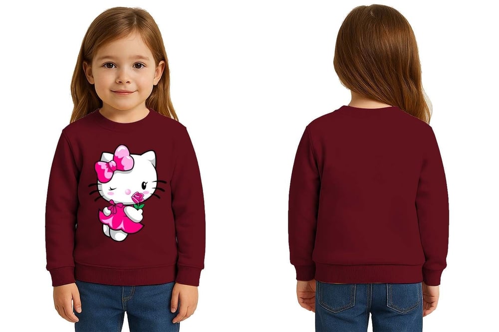 Unisex Hello Kity Baskılı Çocuk Swaetshirt 3 İplik Şardonlu