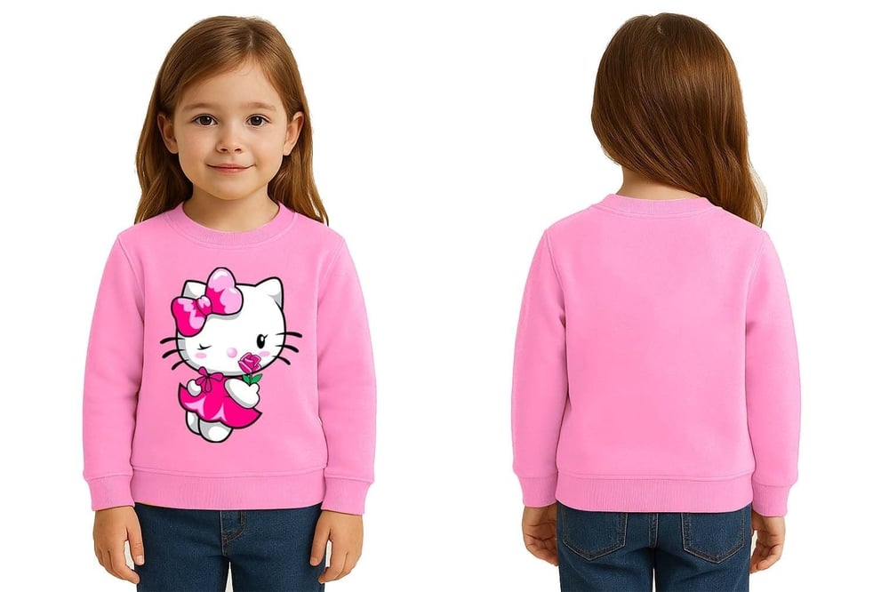 Unisex Hello Kity Baskılı Çocuk Swaetshirt 3 İplik Şardonlu