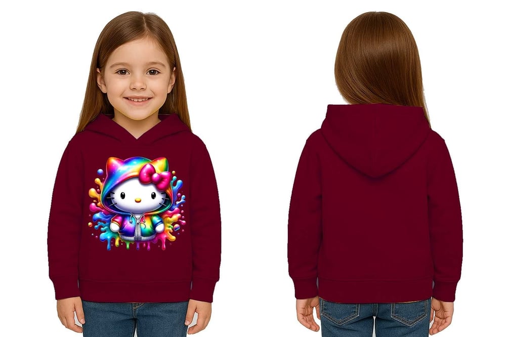 Unisex hello kity  Baskılı Çocuk Swaetshirt  Baskılı Kapüşonlu 3 İplik Şardonlu