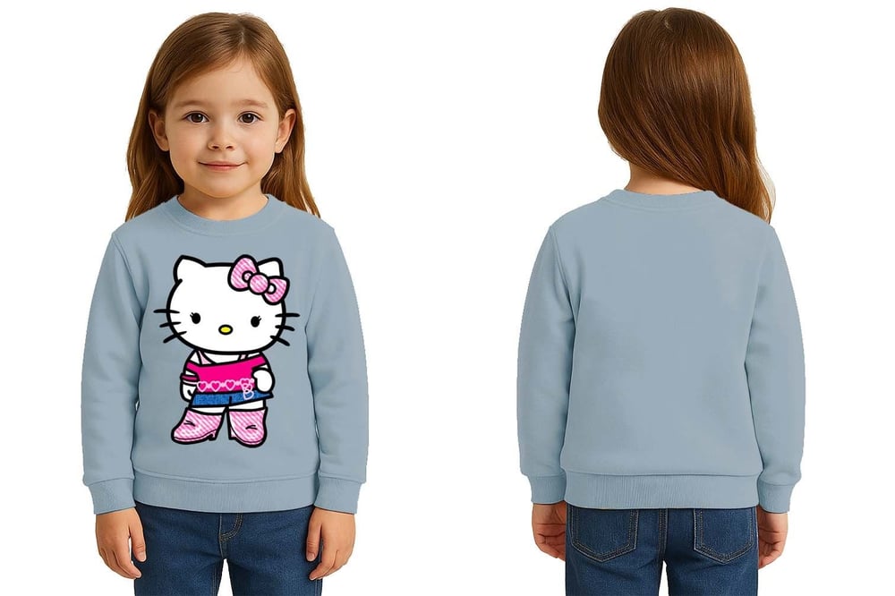 Unisex Hello Kity Baskılı Çocuk Swaetshirt 3 İplik Şardonlu