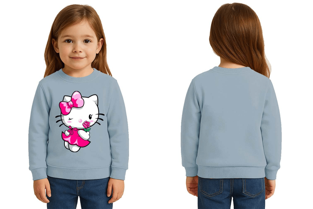 Unisex Hello Kity Baskılı Çocuk Swaetshirt 3 İplik Şardonlu