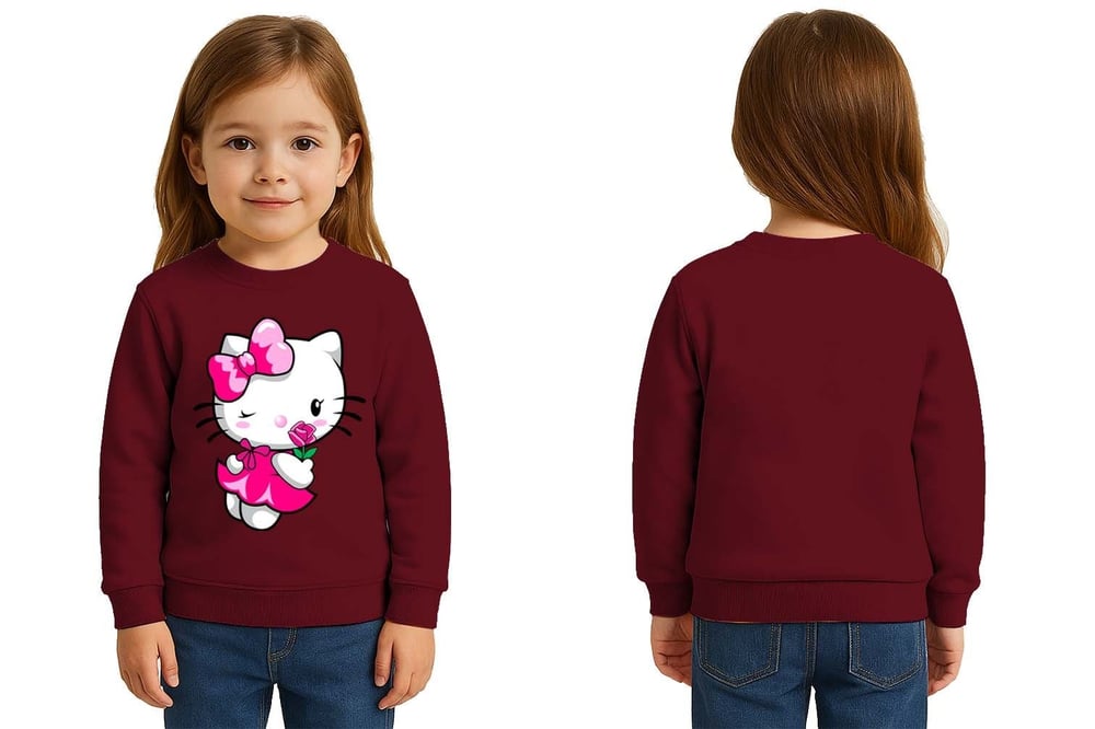 Unisex Hello Kity Baskılı Çocuk Swaetshirt 3 İplik Şardonlu